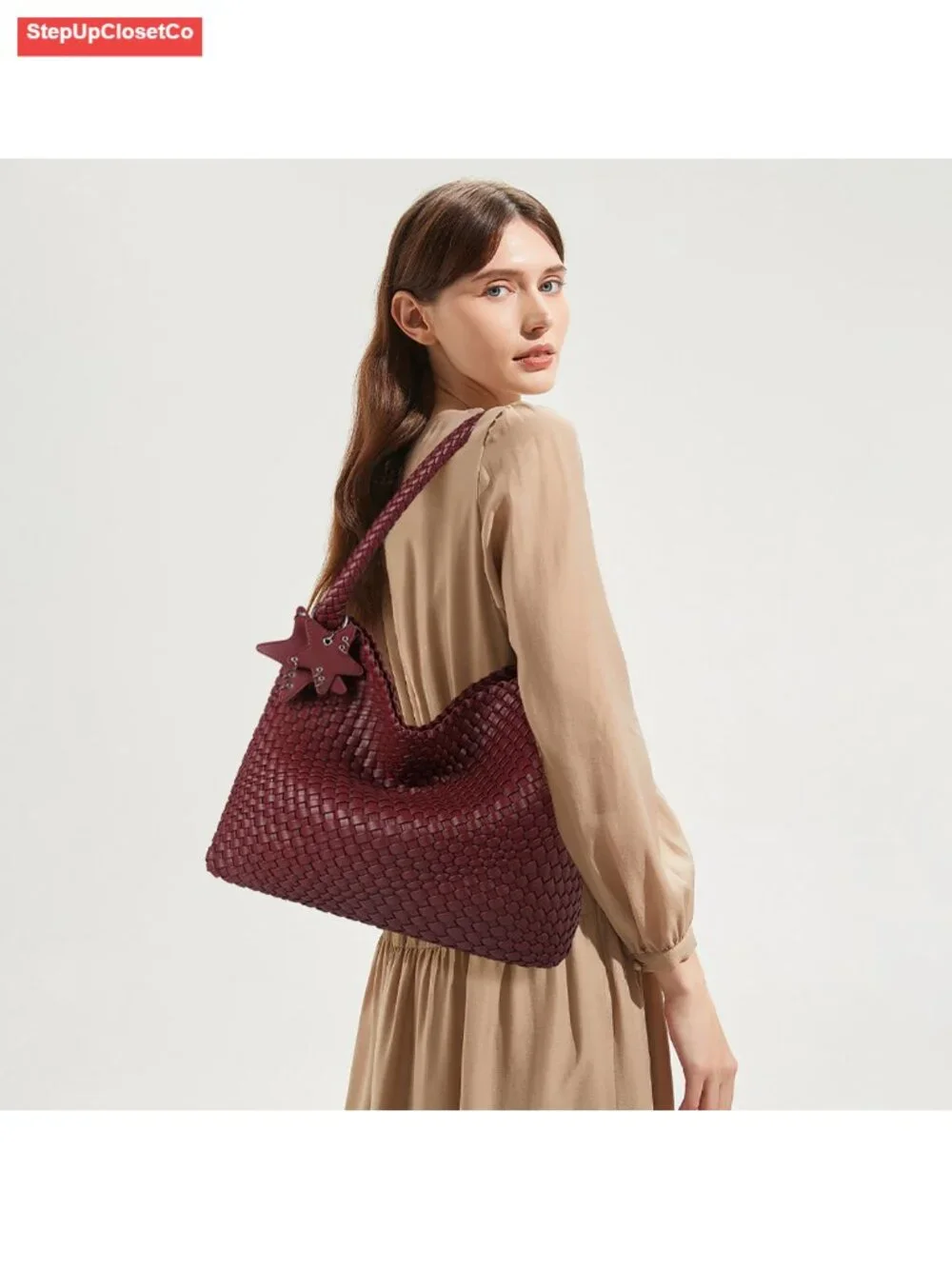 Fashion Shoulder Purses for Women Top-handle Woven Handbag Vegan Leather Hobo